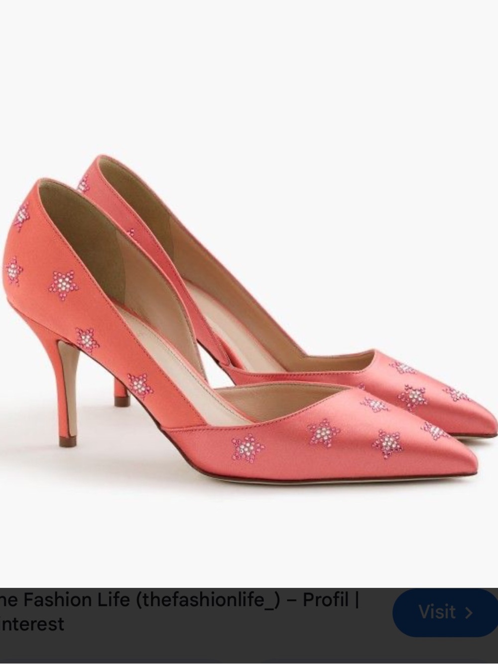 J. Crew Colette D’Orsay Coral Pink Embellished Satin Pointed-Toe Pumps